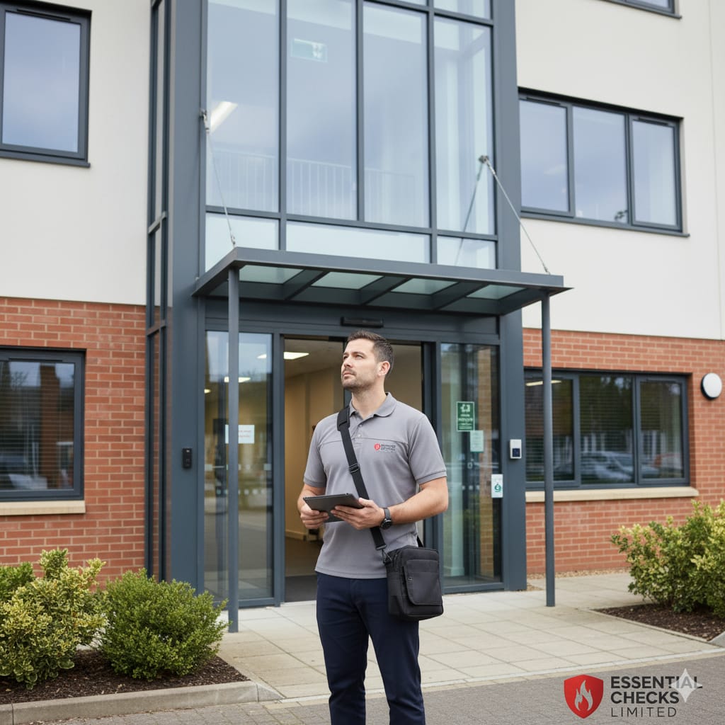 Professional Fire Risk Assessor conducting site inspection